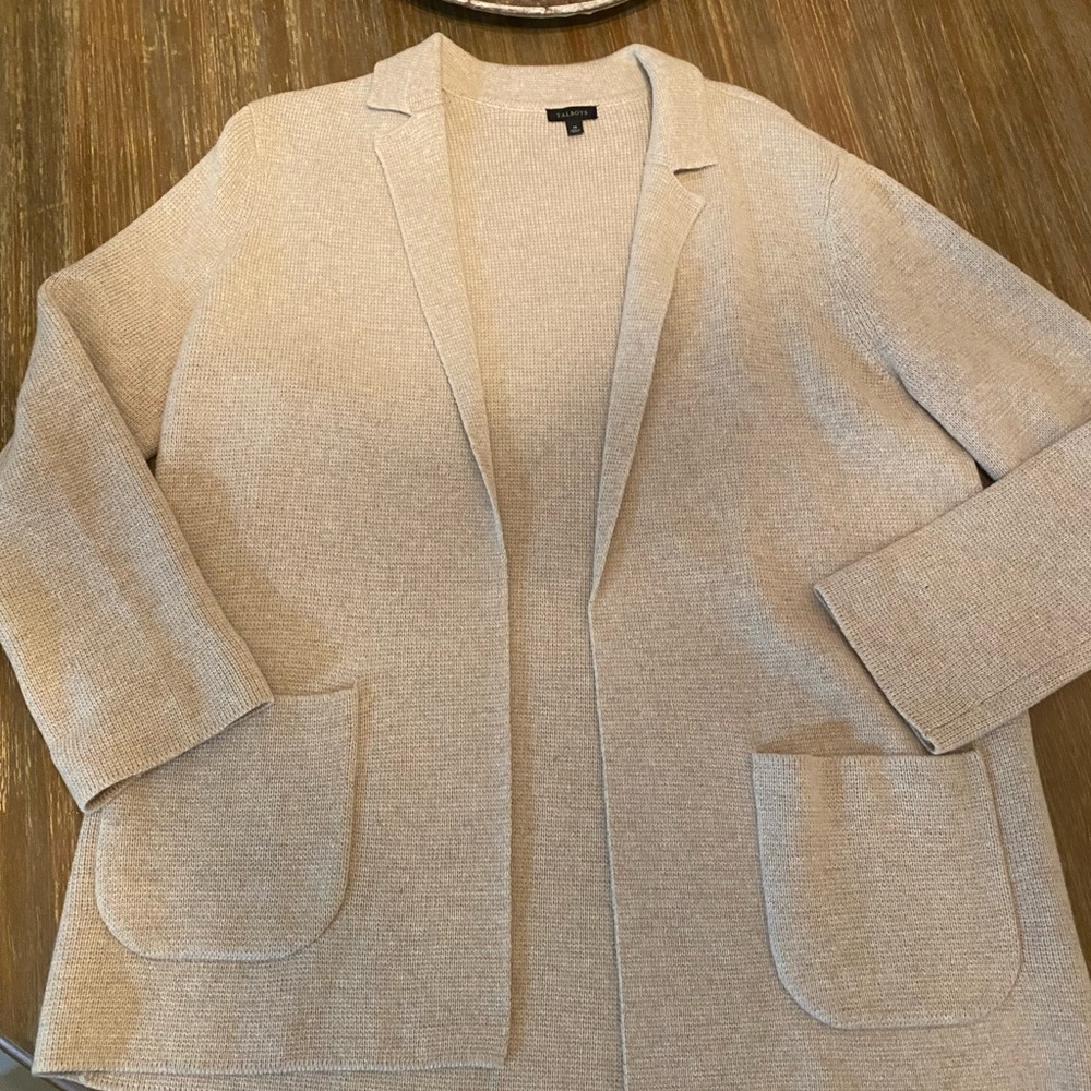 Beautiful Talbot’s Tan Sweater Blazer Cardigan Coatigan Size M Talbots